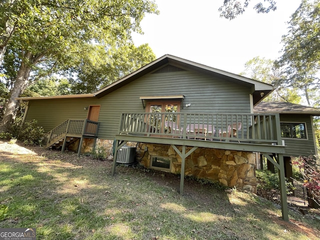 31 Hilltop Dr, Hayesville, NC 28904 - rear view of property featuring a wooden deck and central AC