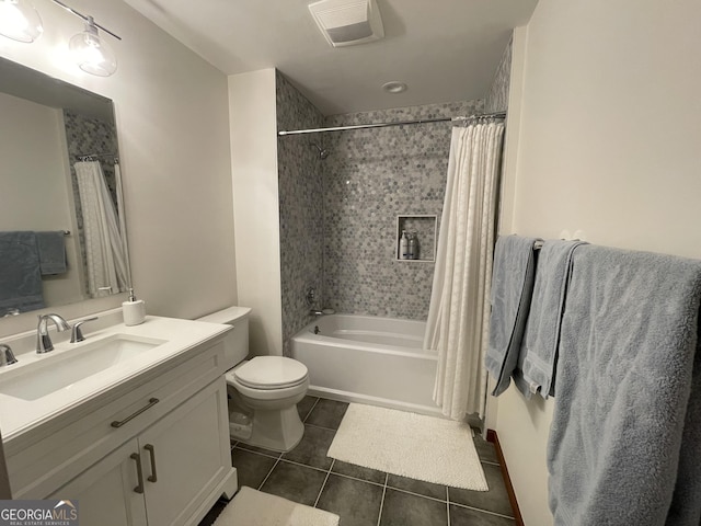 31 Hilltop Dr, Hayesville, NC 28904 - full bathroom with vanity, tile patterned flooring, shower / bath combination with curtain, and toilet