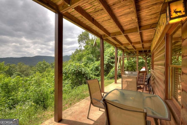 view of patio featuring a mountain view