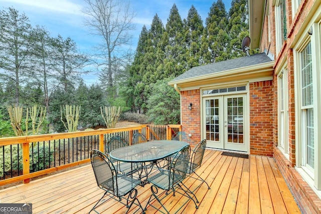 wooden terrace with french doors