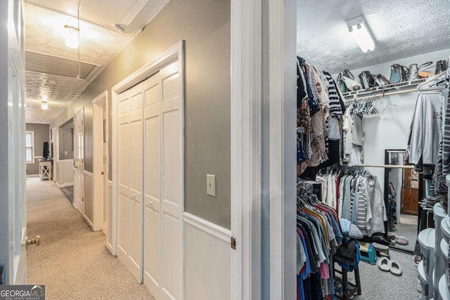 spacious closet with light colored carpet