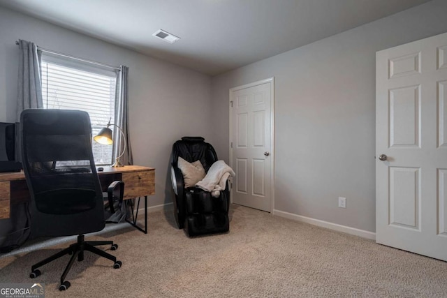 view of carpeted home office