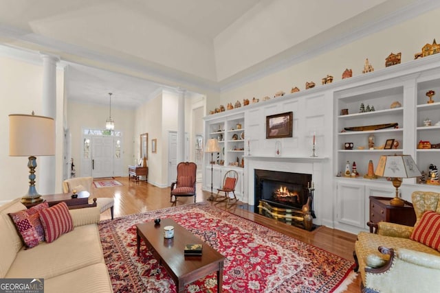6320 Brady Rd, Murrayville, GA 30564 - living room with decorative columns and wood-type flooring