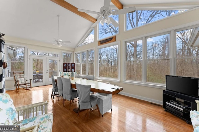 6320 Brady Rd, Murrayville, GA 30564 - sunroom featuring lofted ceiling with beams and ceiling fan