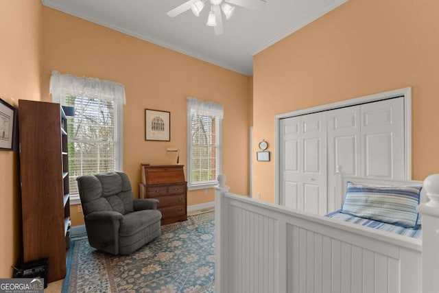 6320 Brady Rd, Murrayville, GA 30564 - bedroom featuring ornamental molding, ceiling fan, and a closet