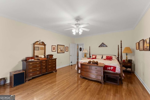6320 Brady Rd, Murrayville, GA 30564 - bedroom with ornamental molding, ceiling fan, and light hardwood / wood-style floors
