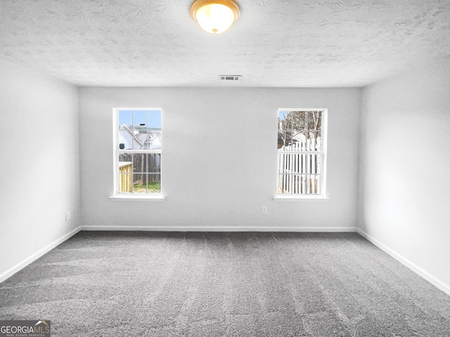 empty room featuring carpet and a textured ceiling