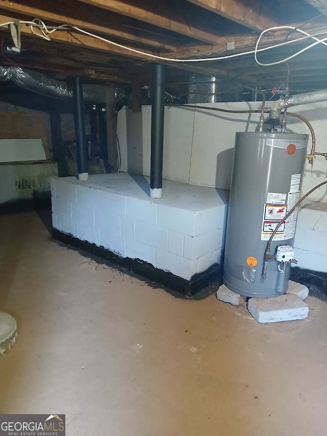 basement featuring water heater