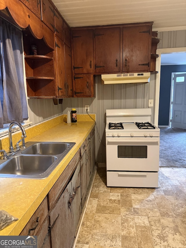 kitchen featuring sink and white gas range oven