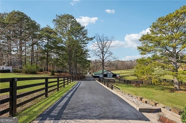 view of road with a rural view