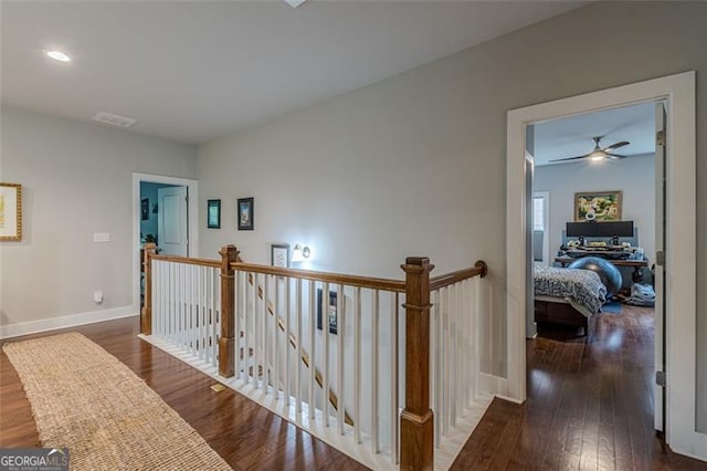3157 Oakdale Rd, Hapeville, GA 30354 - hall featuring an upstairs landing, hardwood / wood-style flooring, baseboards, and recessed lighting
