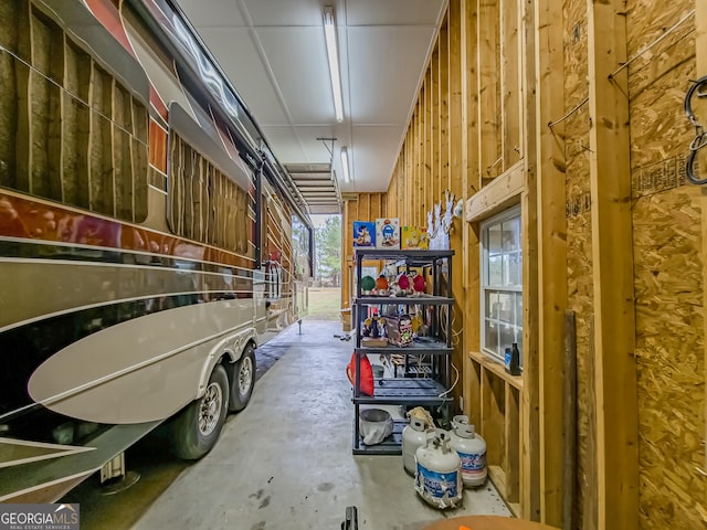 interior space featuring wood walls