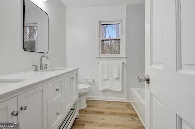 bathroom featuring vanity, hardwood / wood-style floors, and toilet