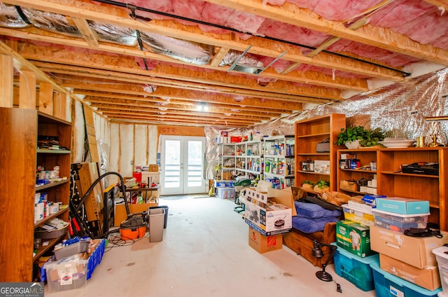 basement featuring french doors