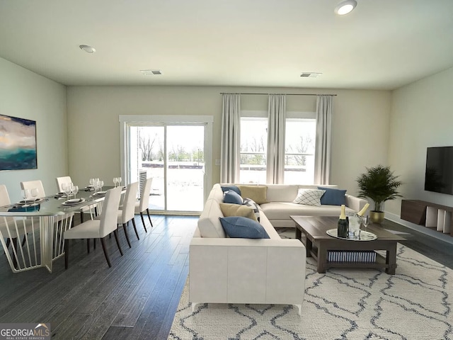 living room with hardwood / wood-style floors