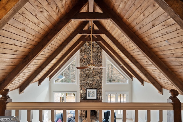 details with wooden ceiling and beamed ceiling