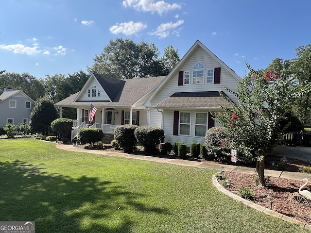 view of front facade with covered porch and a front yard