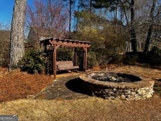 view of yard with an outdoor fire pit