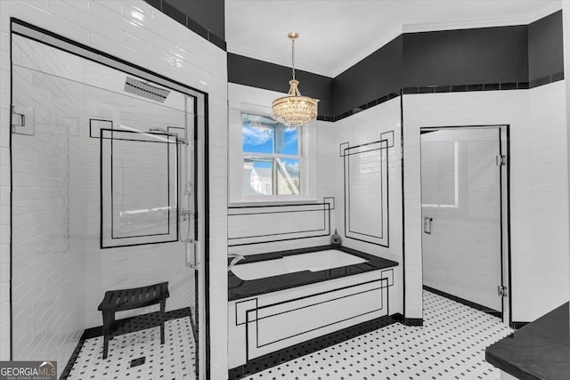 misc room featuring ornamental molding and an inviting chandelier