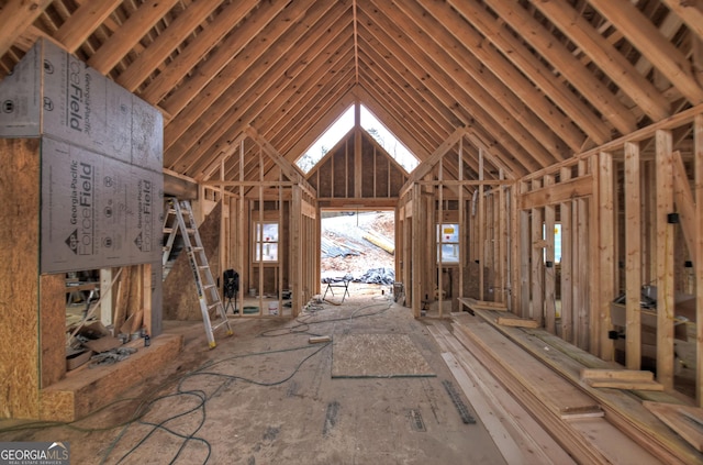 misc room featuring lofted ceiling