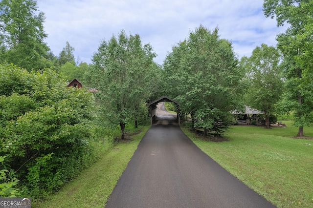 view of property's community with a lawn