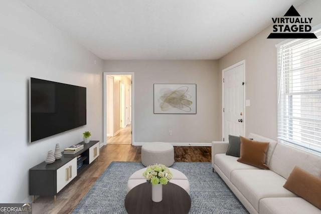 living room featuring dark hardwood / wood-style floors