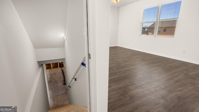 stairway featuring hardwood / wood-style flooring