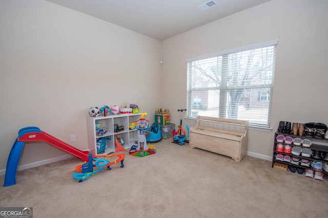 rec room with carpet flooring