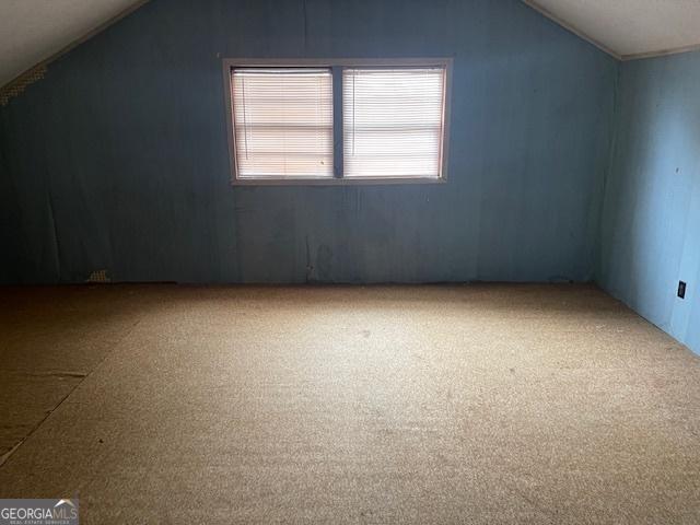 bonus room with lofted ceiling and carpet floors