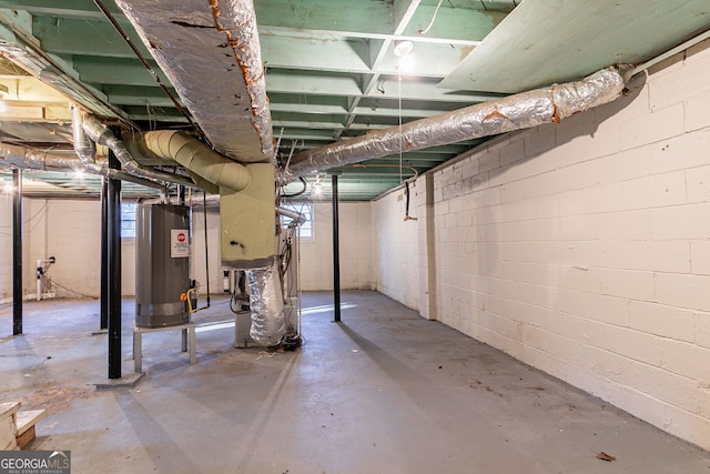 basement featuring water heater