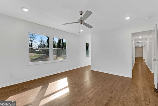 interior space featuring ceiling fan and hardwood / wood-style floors