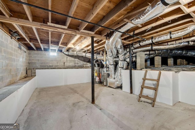 basement featuring water heater