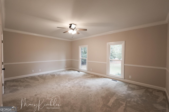 4804 Brittany Dr, Macon, GA 31210 - spare room with ceiling fan, carpet floors, and crown molding