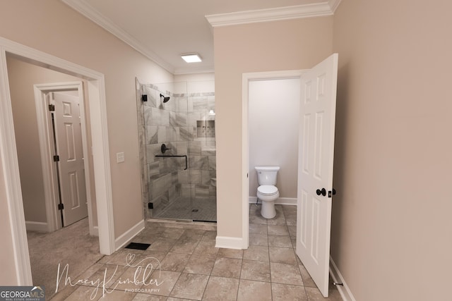 4804 Brittany Dr, Macon, GA 31210 - full bath with a stall shower, crown molding, and tile patterned flooring
