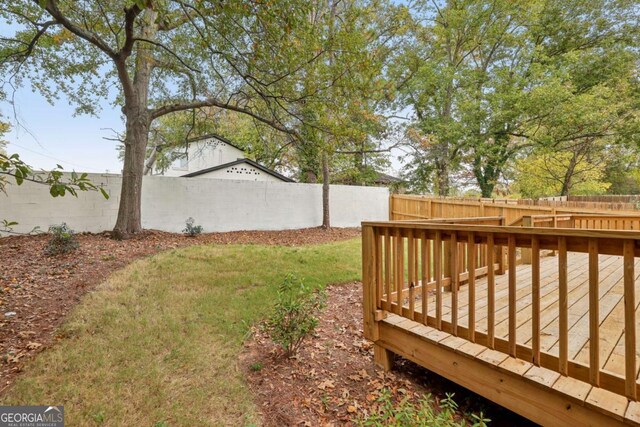 view of yard featuring a deck and a fenced backyard