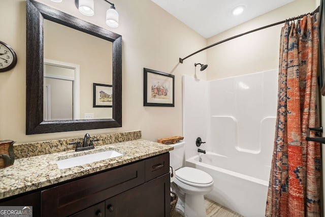 full bathroom featuring vanity, toilet, and shower / bath combo