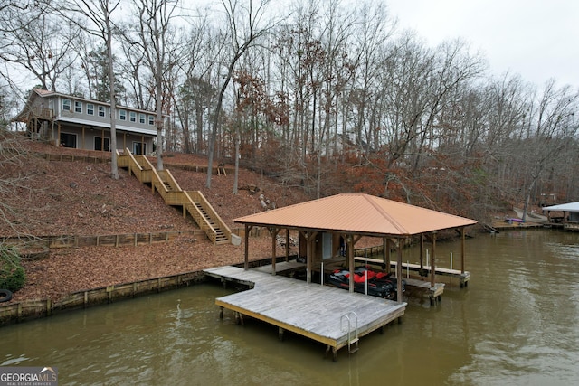 dock area featuring a water view