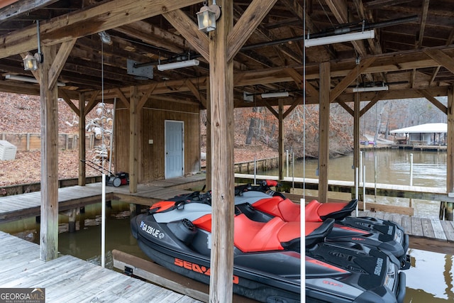 view of dock with a water view