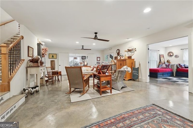 dining space featuring concrete flooring