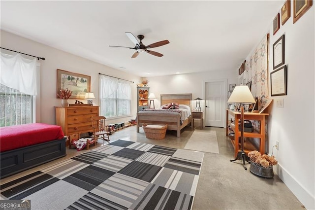 bedroom featuring ceiling fan