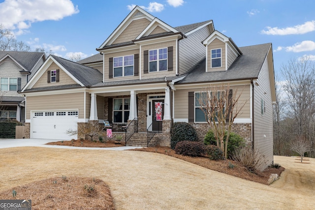 craftsman-style home featuring a garage and a porch