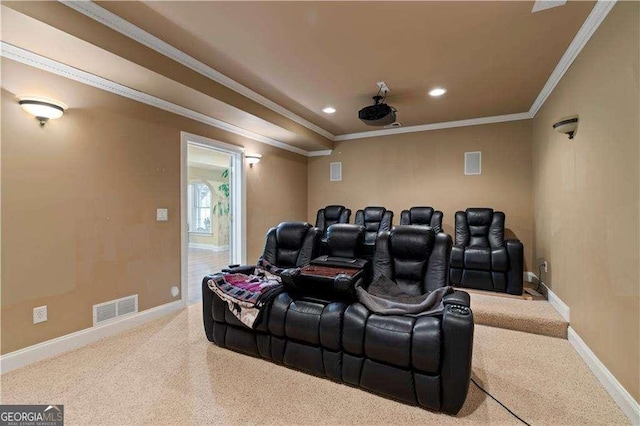 3130 Kates Way NW, Kennesaw, GA 30152 - carpeted home theater with recessed lighting, baseboards, and crown molding