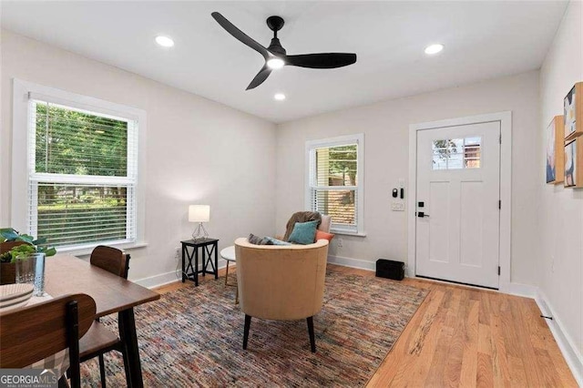 interior space featuring ceiling fan and wood-type flooring