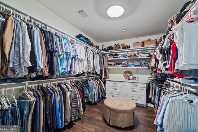 walk in closet featuring dark hardwood / wood-style flooring