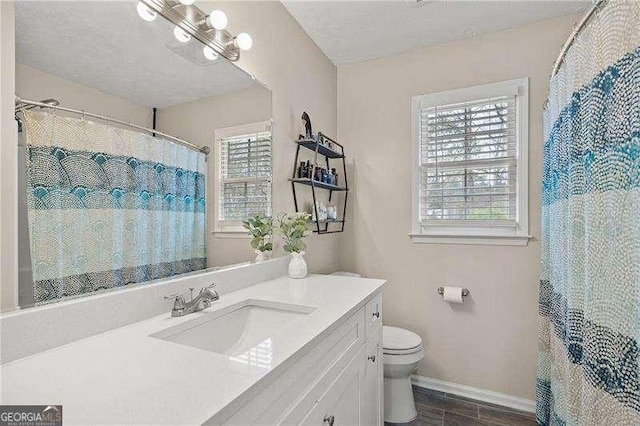 bathroom featuring vanity, wood-type flooring, and toilet