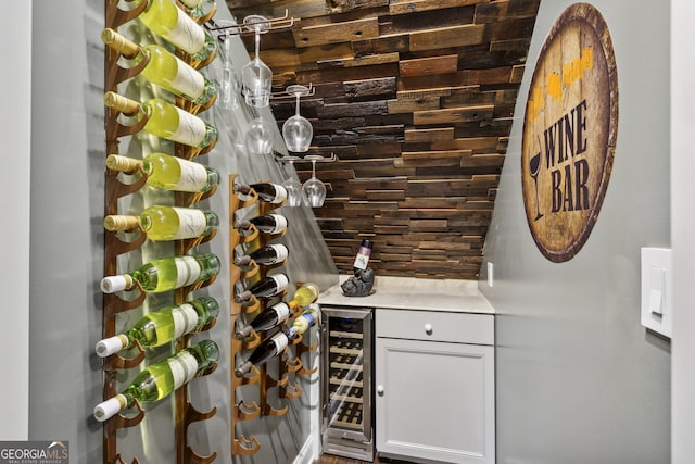 wine area featuring wine cooler