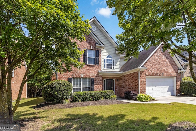 480 Glenns Farm Way, Grayson, GA 30017 - traditional-style home with an attached garage, driveway, brick siding, and a front lawn