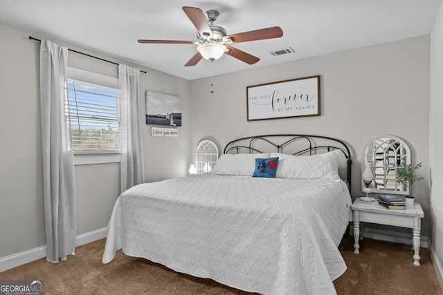 bedroom with carpet flooring and ceiling fan