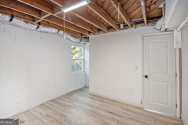 basement featuring light hardwood / wood-style flooring