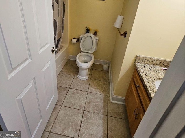 full bathroom featuring vanity, tile patterned flooring, tub / shower combination, and toilet